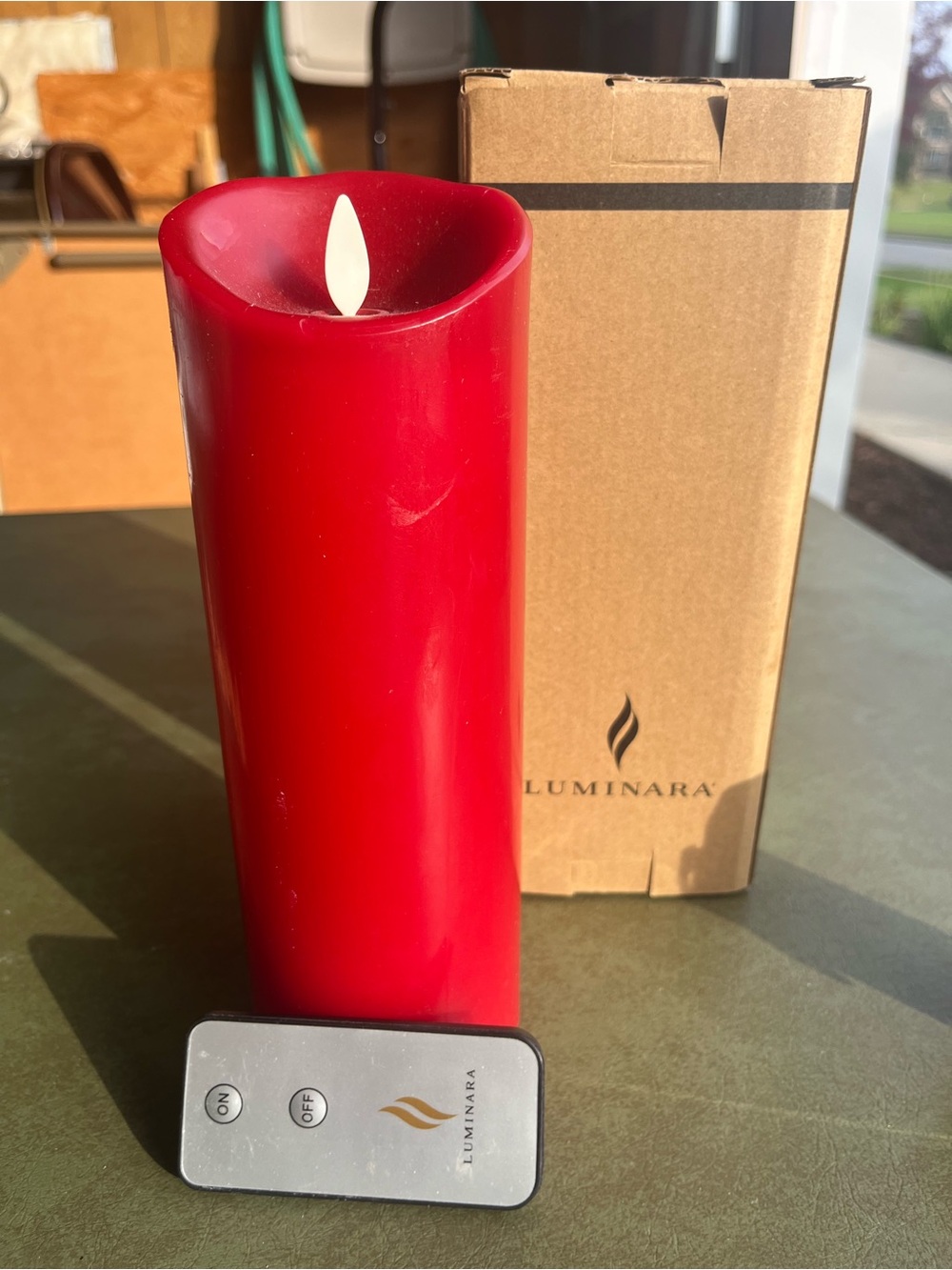 Luminara Red Flameless Pillar Candle with Remote